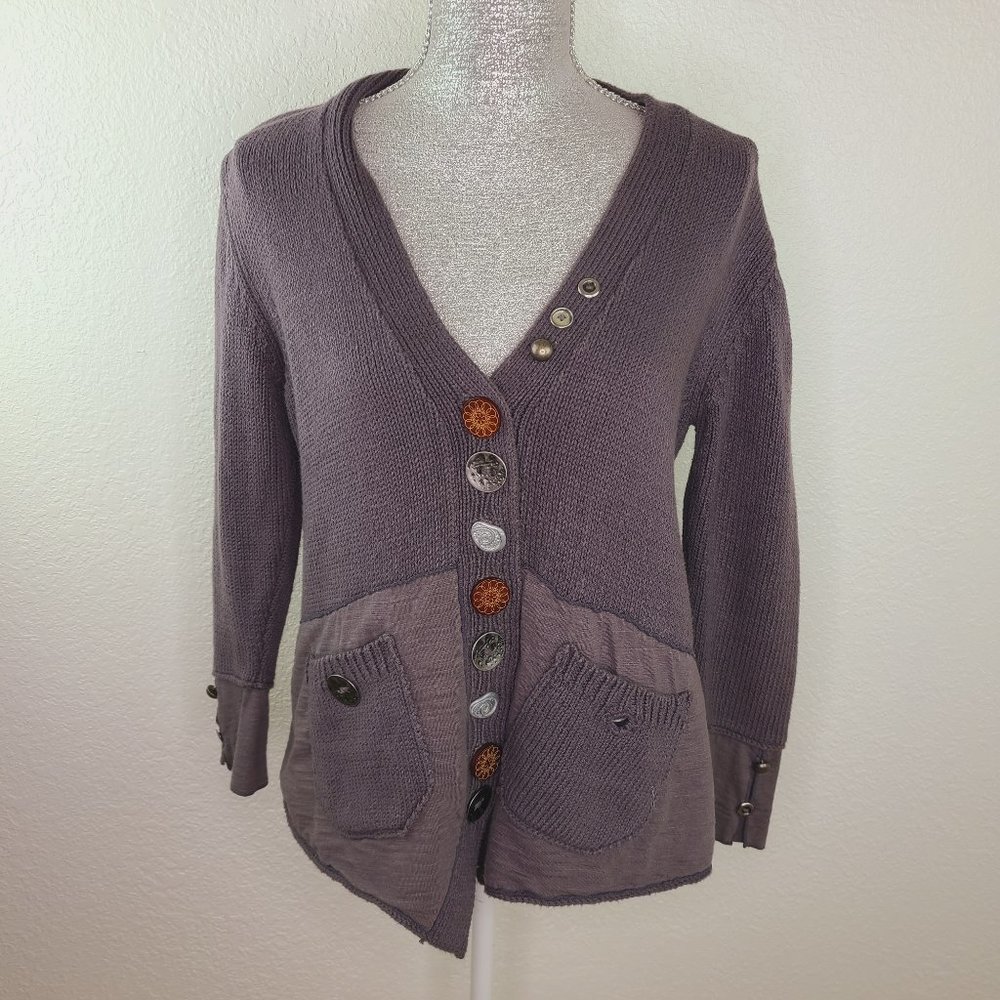 Pure Handknit Boho Gray Cardigan Sweater - Picture 2 of 9